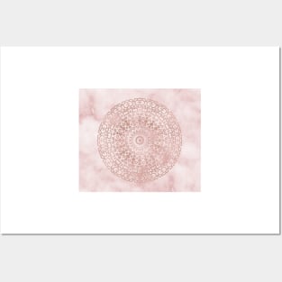 Misty pink marble rose gold mandala Posters and Art